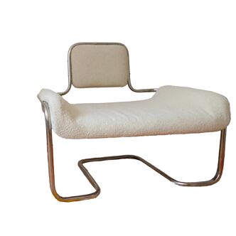 Armchair in ecru wool and stainless steel