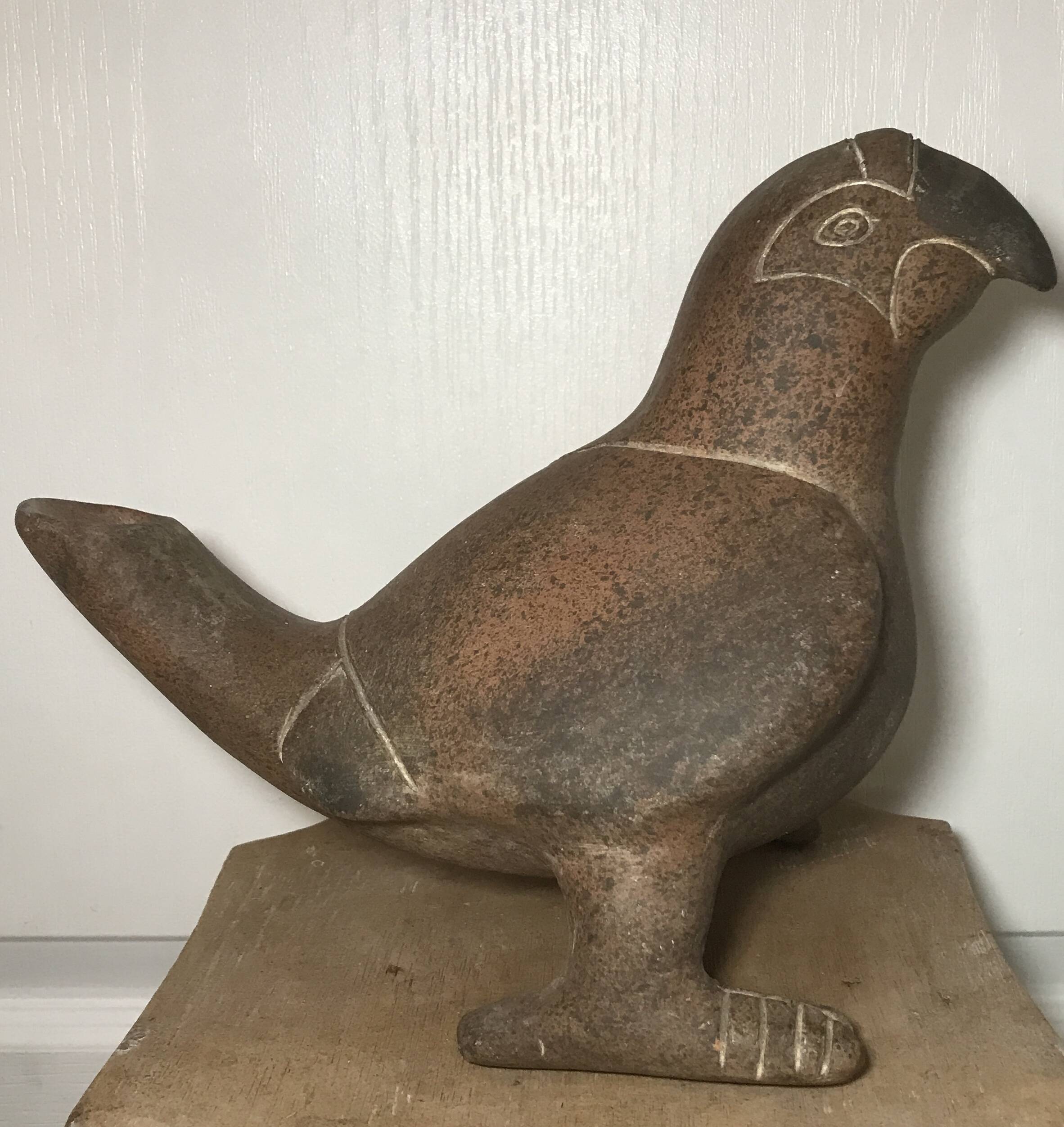 Vase zoomorph bird sculpture terracotta parrot, mexico, 70s