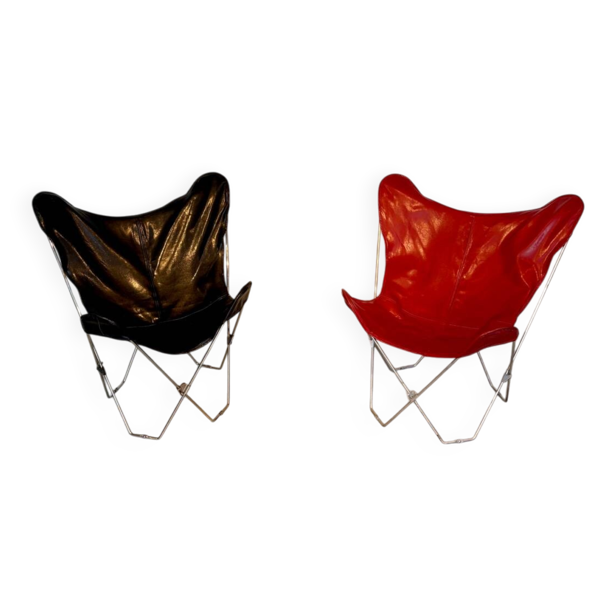 Vintage leather butterfly chairs – 1970s – metal frame – st
