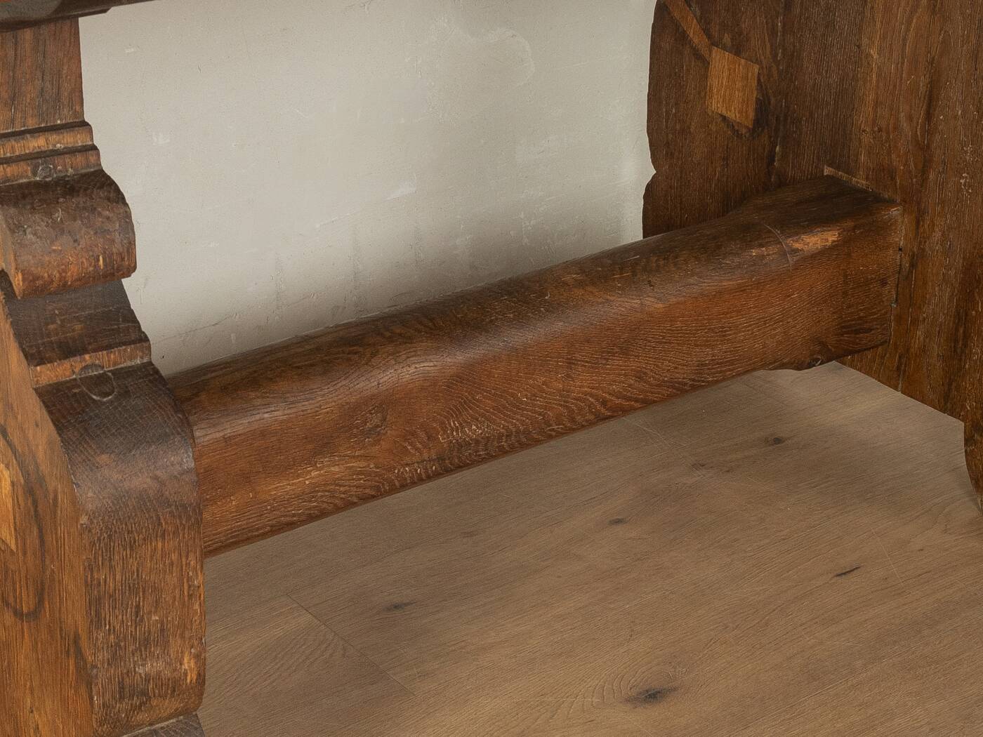 Striking brutalist solid wood table, circa 1970