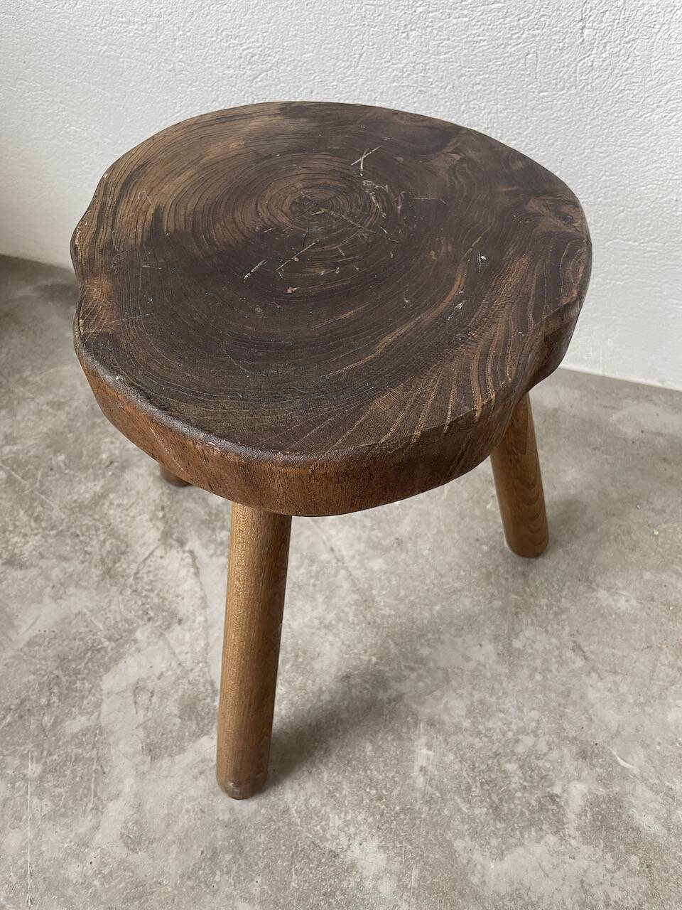 50s tripod oak stool
