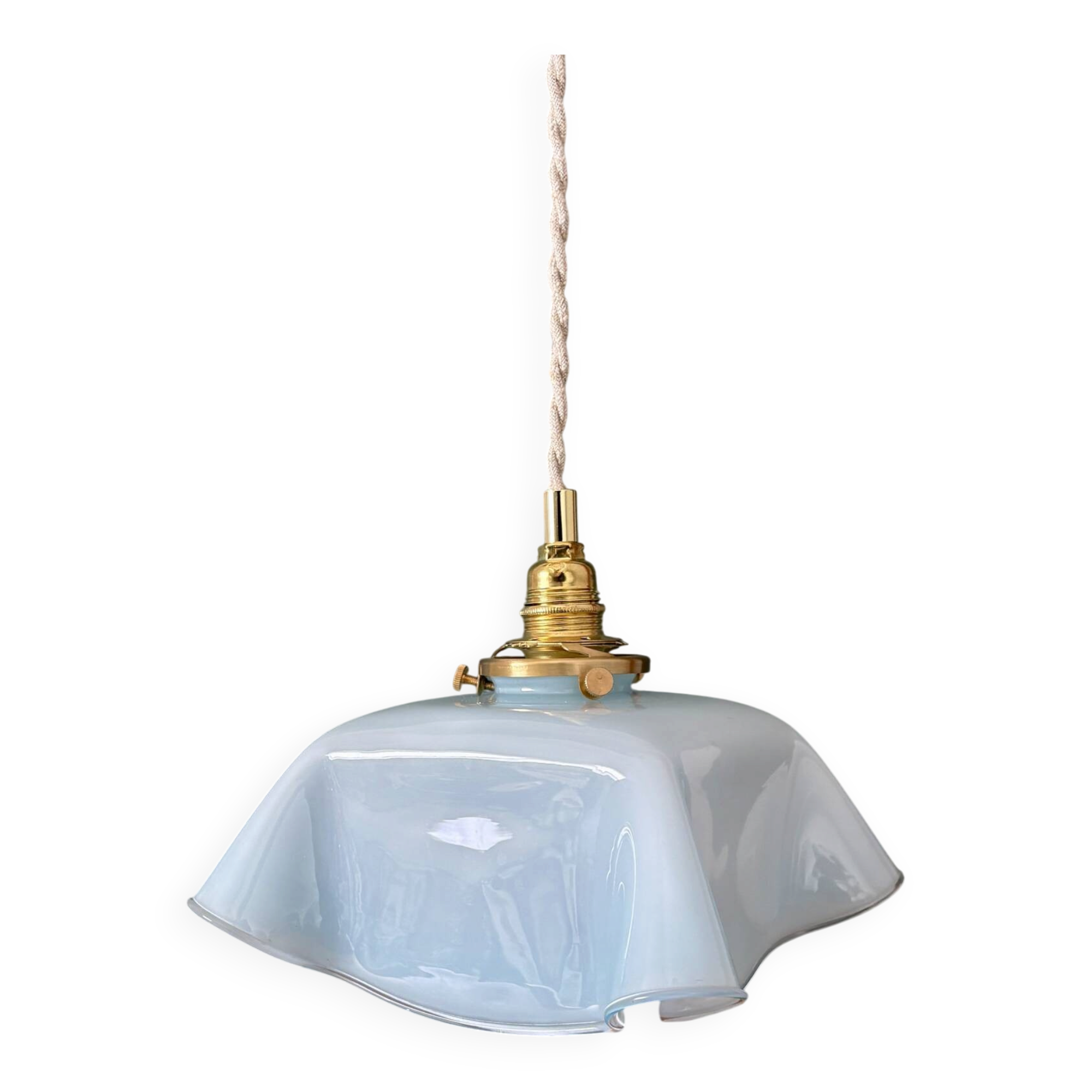 Suspension abat-jour vintage en opaline bleue
