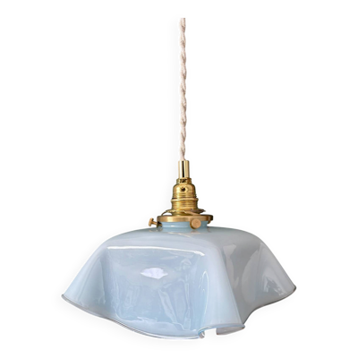 Suspension abat-jour vintage en opaline bleue