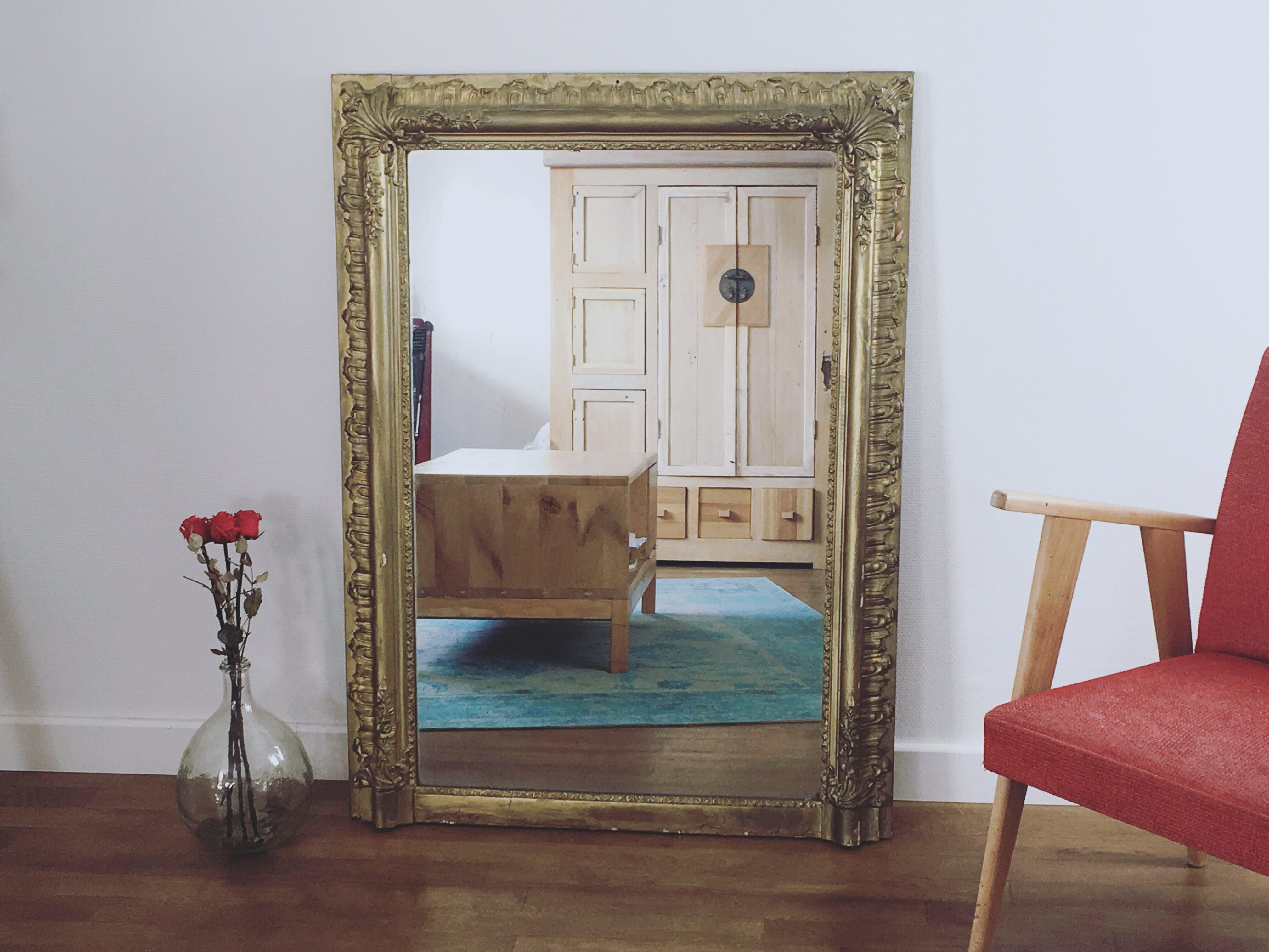 Large old fireplace Golden - contour mirror 89 cm X 121 cm
