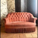 Old pink velvet upholstered toad sofa