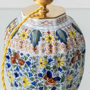 Polychrome Dutch Delft Table Lamp, Tichelaar Makkum, with New Loose Pleat Silk Shade