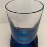 4 blue crystal glasses with rectangular base