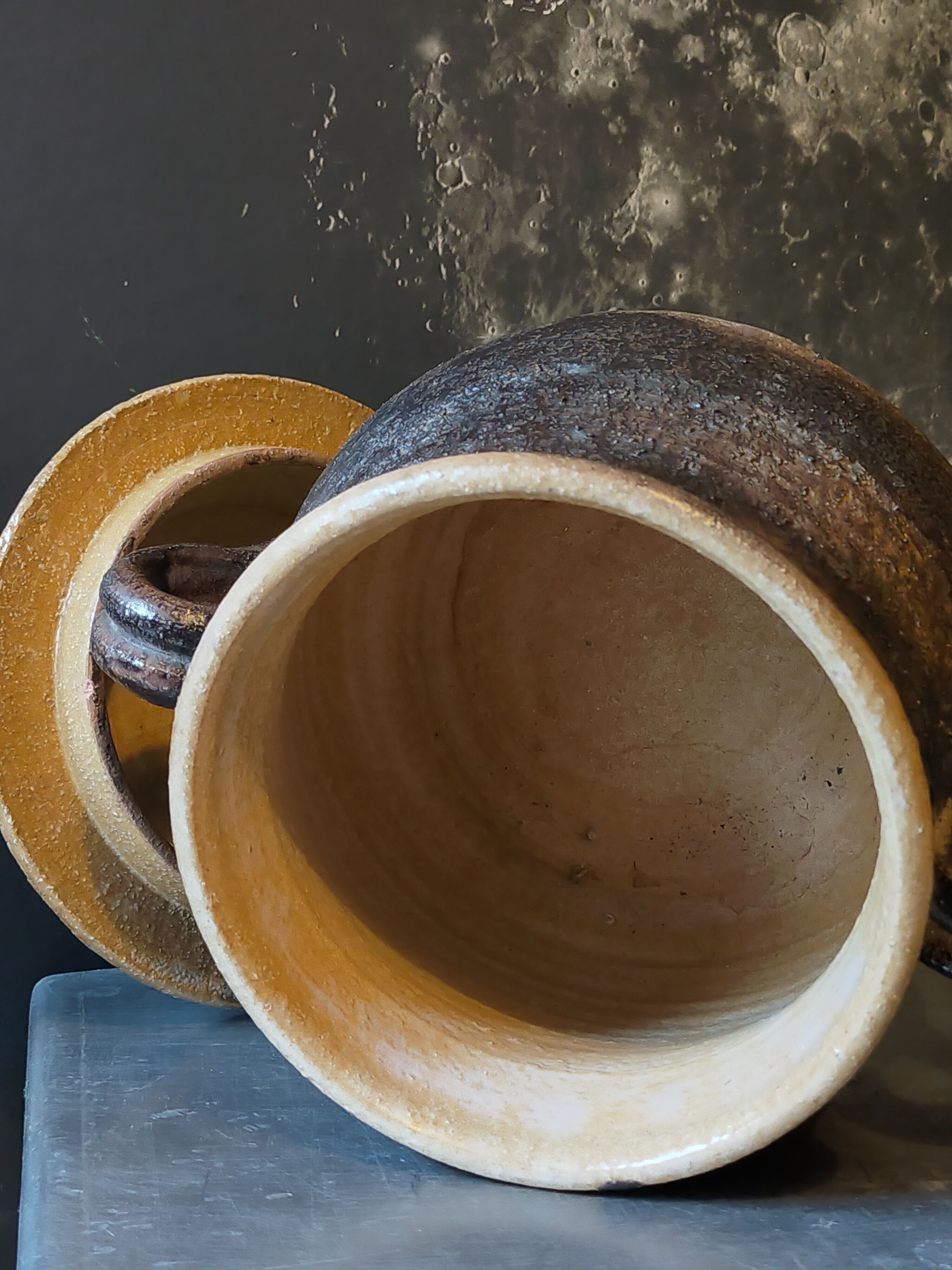 Ceramic covered pot by Jean Marais signed, Vallauris 80s