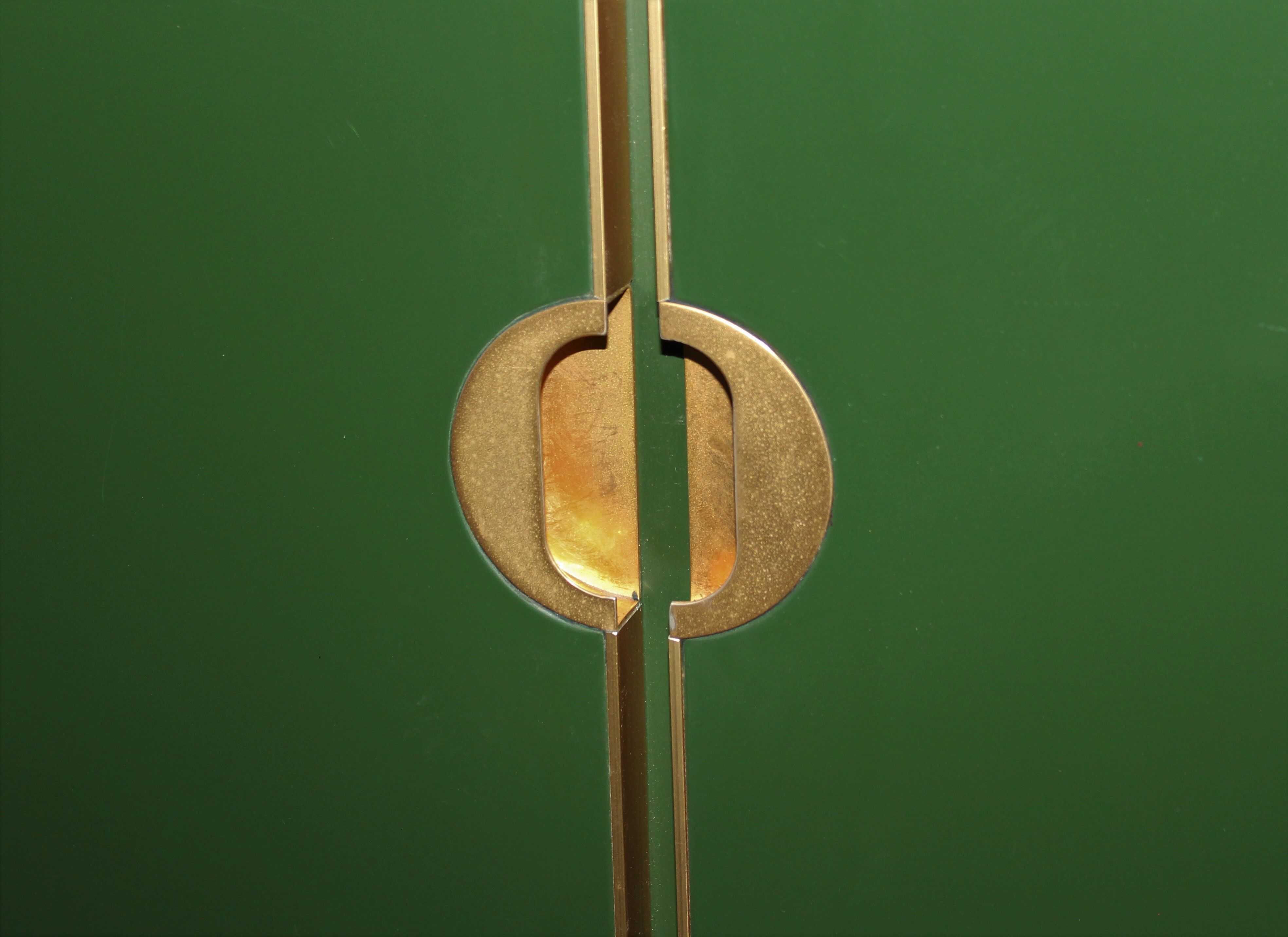 Italian emerald green and brass cabinet ,1970