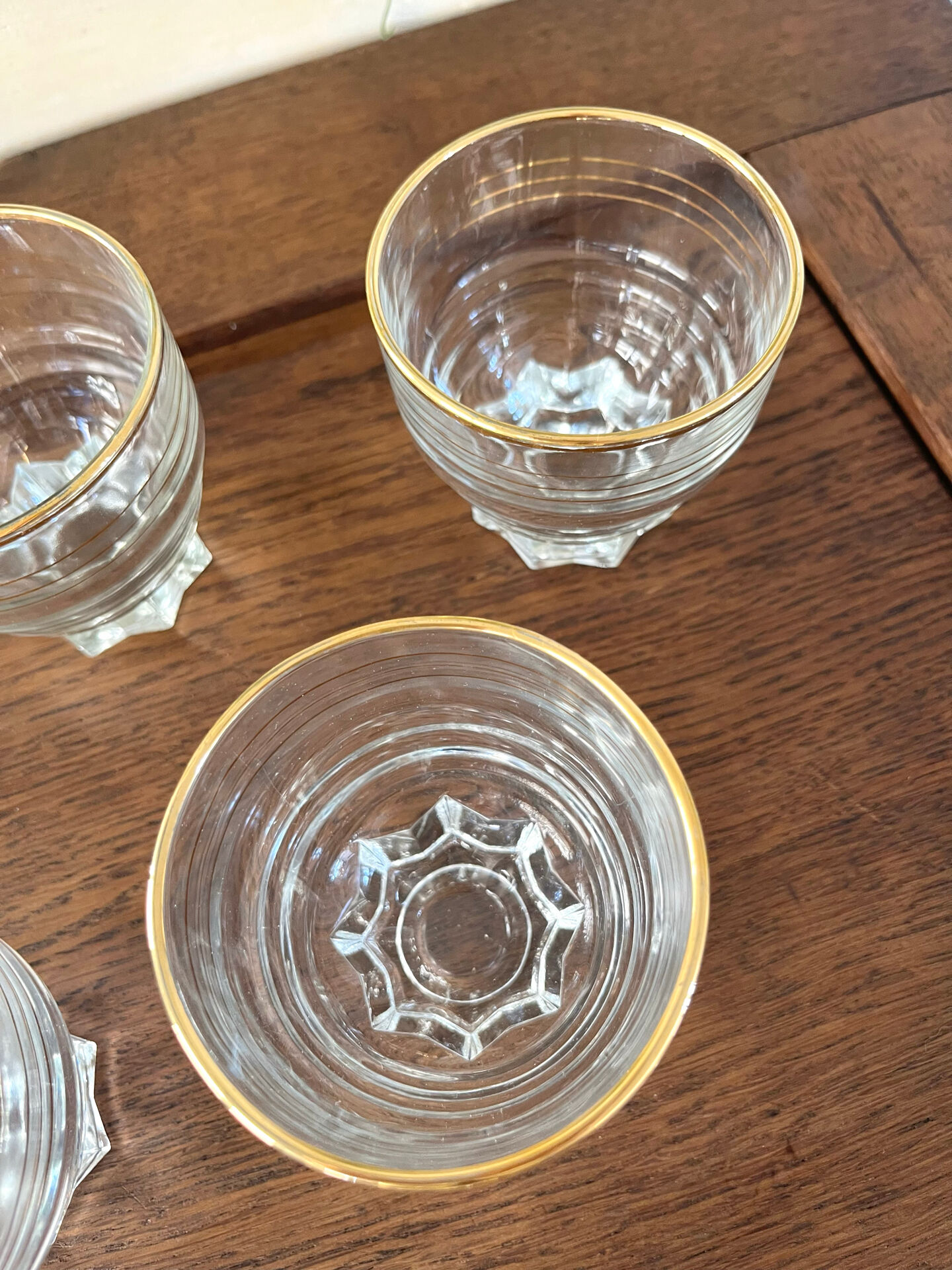 Verres en verre vintage avec bord doré, ensemble de 6