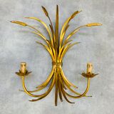 Wall lamp ear of wheat golden foliage Hans Kogl, style Hollywood Regency