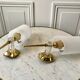 Pair of gold steel wall lamps, plexi and pleated plastic shades 60s-70s