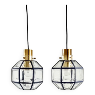 Pair of Mid-Century Octagonal Iron & Clear Glass Ceiling Lights from Limburg, Germany, 1960s