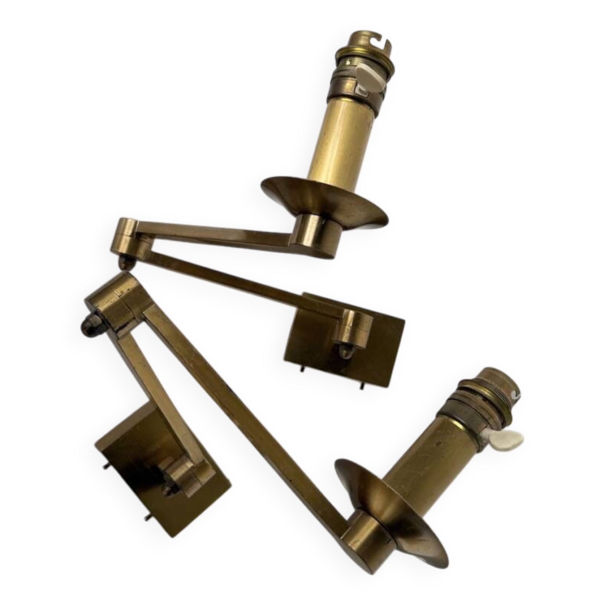 Pair of brass wall lights with articulated arms from the 70s