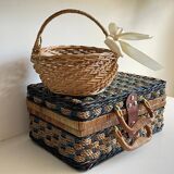 Set of 2 vintage rattan and rope baskets