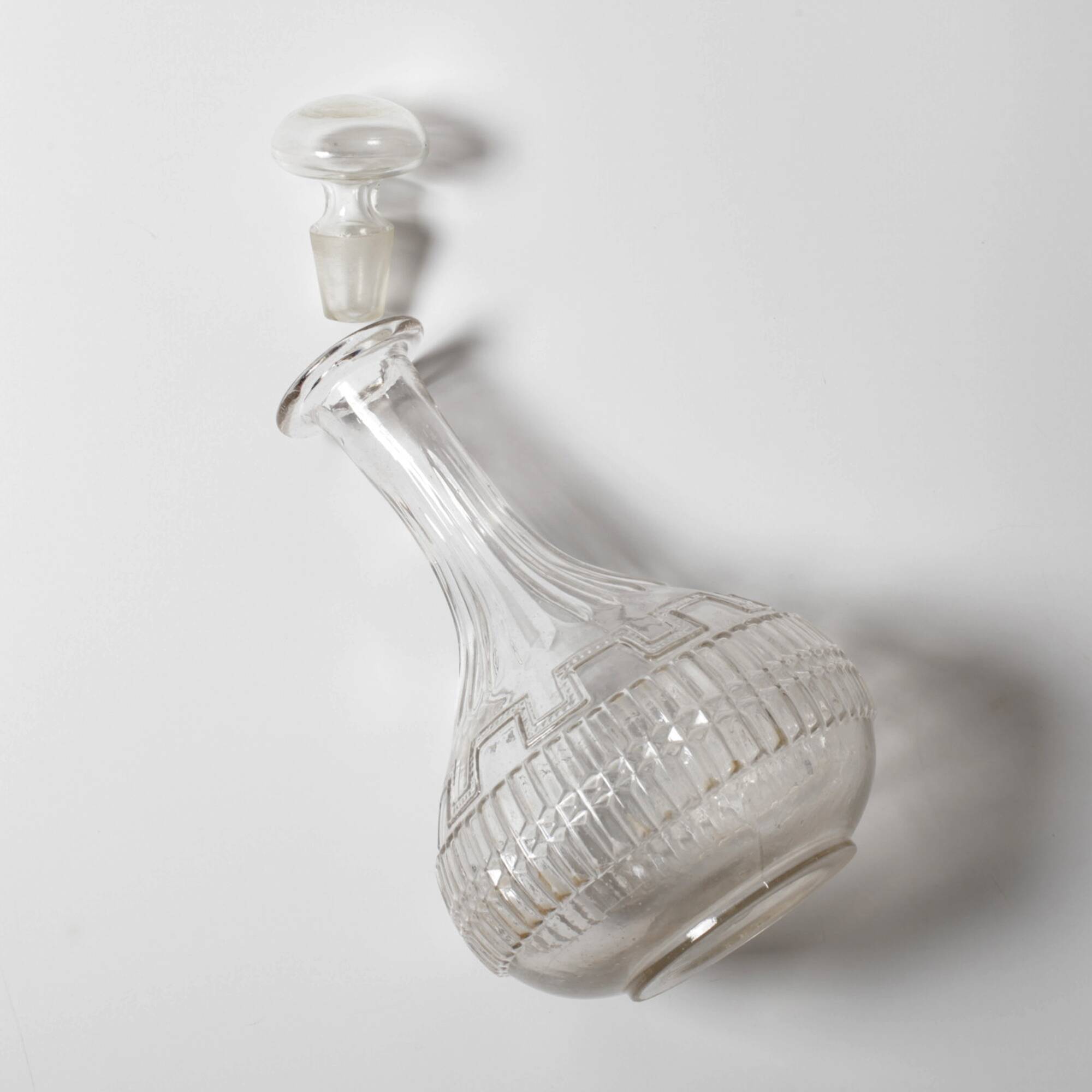 Glass Decanter / Mid-century Patterned Wine Carafe / Empoli / Italy / 1950s