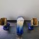 Art deco mantel clock with 2 vintage blue and white ceramic vases