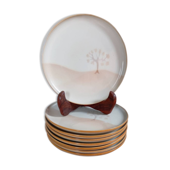 Collection de 8 assiettes céramique émaillée ton minéral de Montgolfier, France