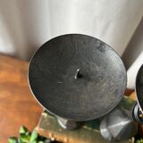 Pair of wrought iron candlesticks, black patina