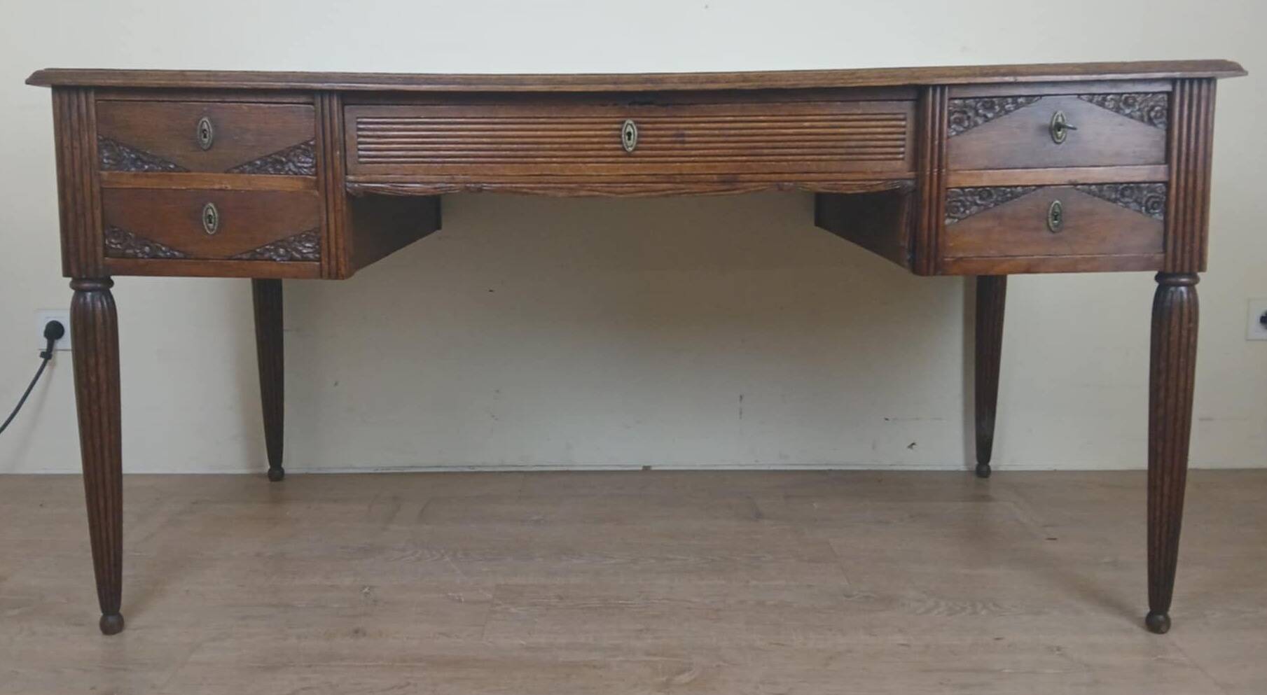 Very large oak center desk from the Art Deco period circa 1930