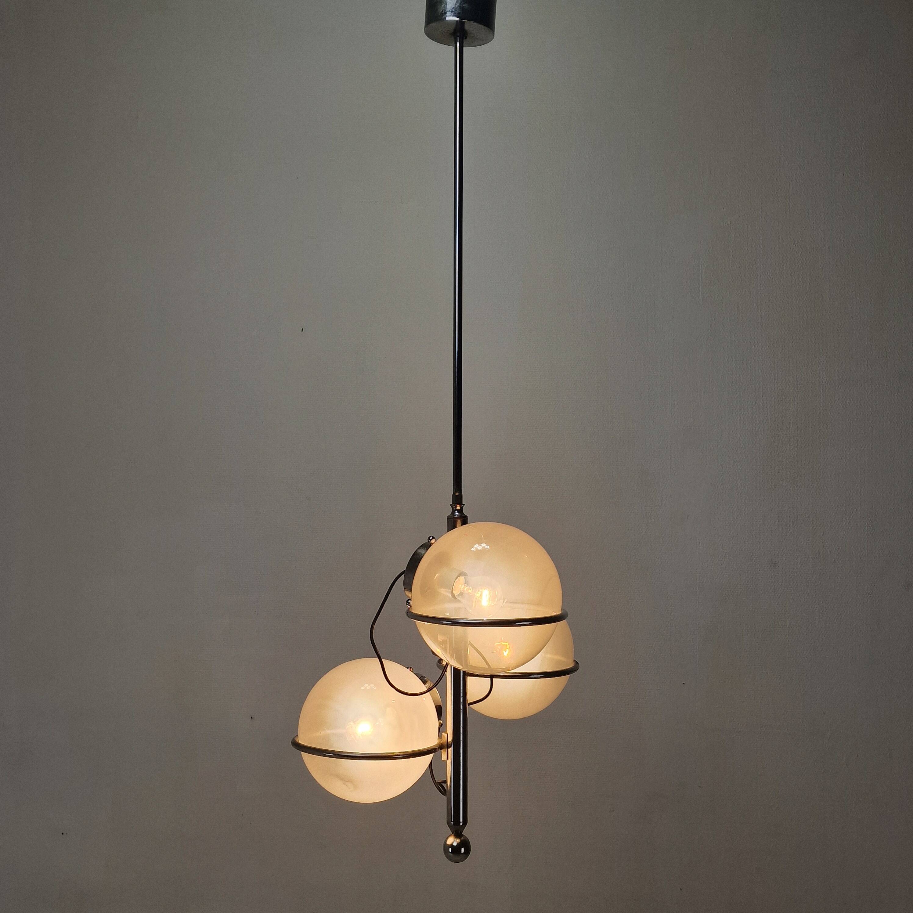 Italian Chrome Lamp with Three Opaline Glass Globes – 1970s