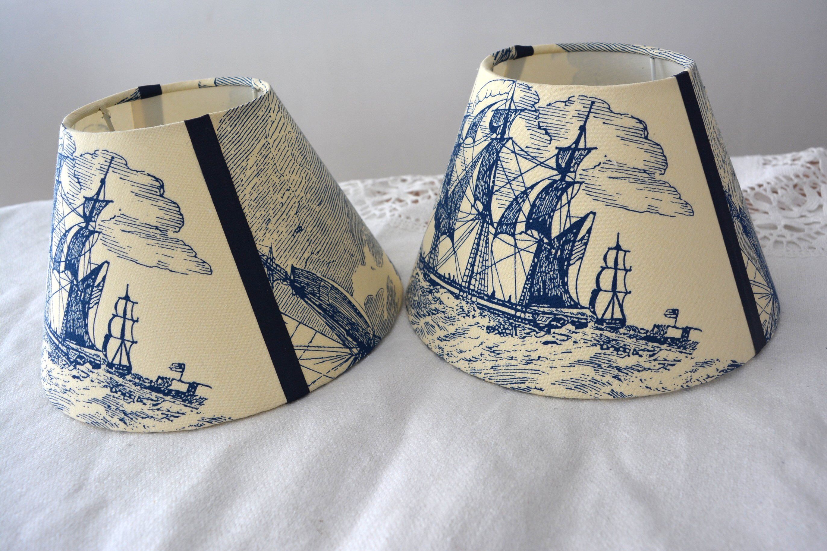 Lot de 2 abat-jour, toile jouy deco Marine