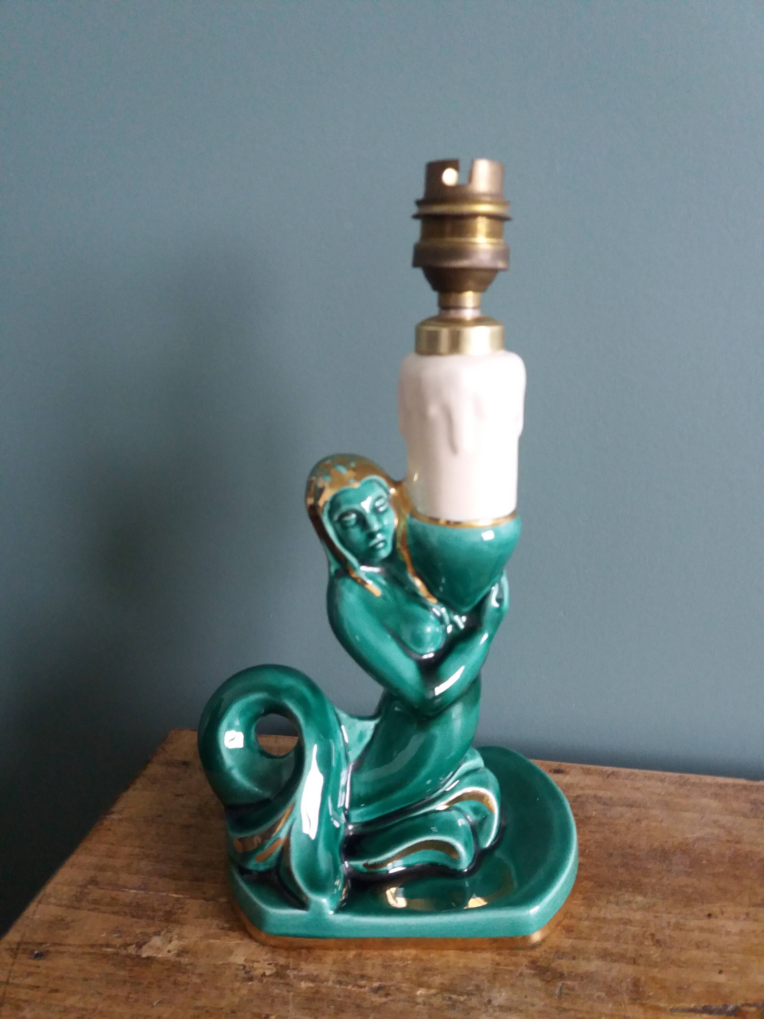 Emerald green mermaid ceramic table lamp