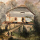 Trumeau decorated with a lively landscape, stuccoed and gilded frame 59x125cm