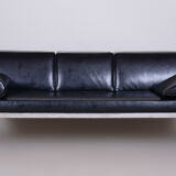 Fully Restored Bauhaus Black Leather Tubular Chrome Sofa by Robert Slezák, 1930s