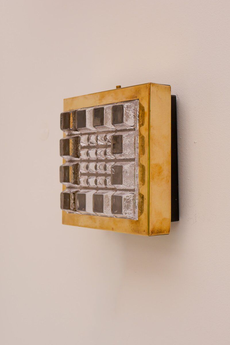 Appliques murales brutalistes en verre et laiton de Falkenbergs Belysning, Suède vers 1967