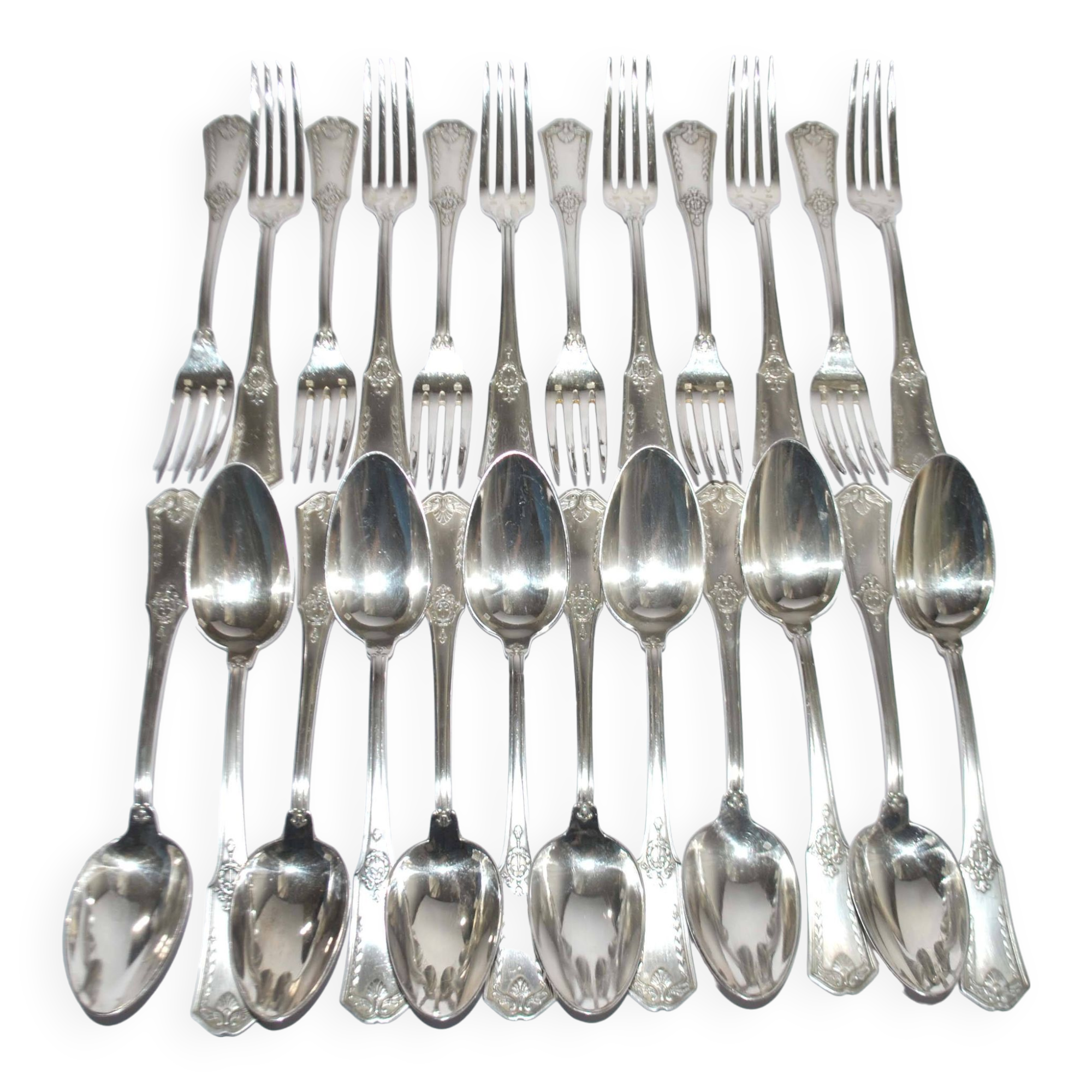 Lot 24 EMPIRE Silver Metal Table Cutlery SFAM model "Sans embarrass" 12 forks and 12 spoons