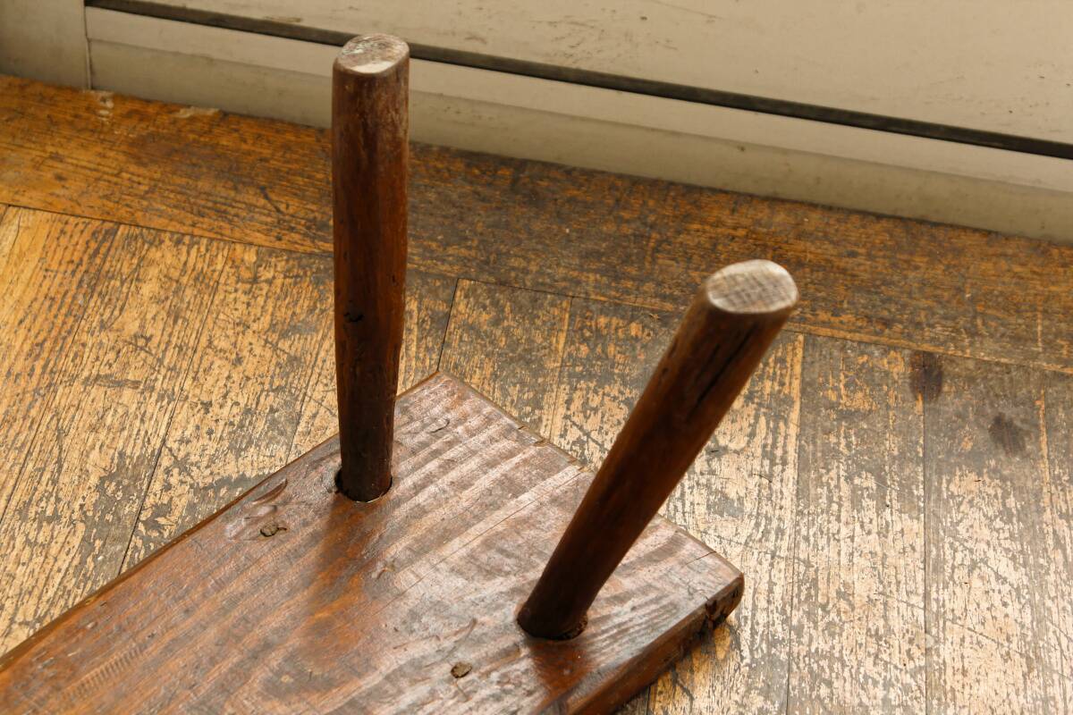 Low solid wood bench, folk art