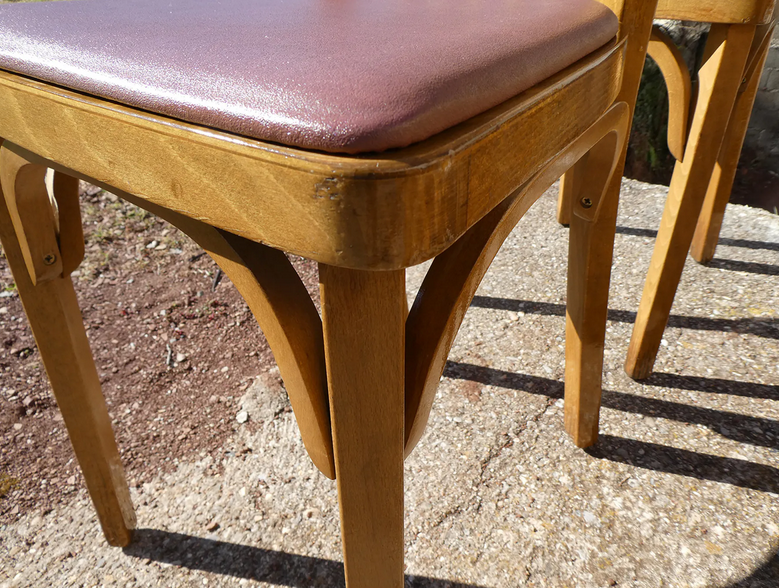 Set of 6 baumann bistro chairs N°12 skaï color "wine lees"