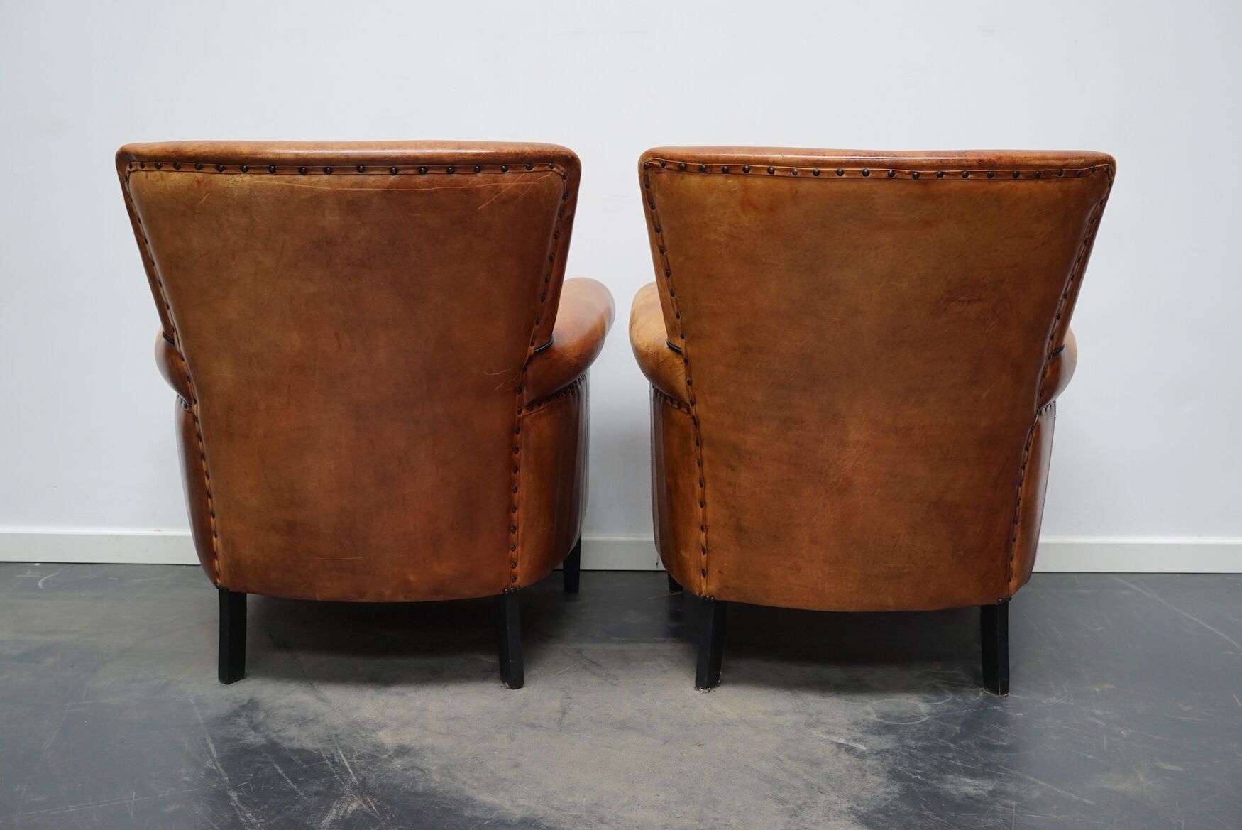 Fauteuil club en cuir vintage hollandais de couleur cognac, ensemble de 2