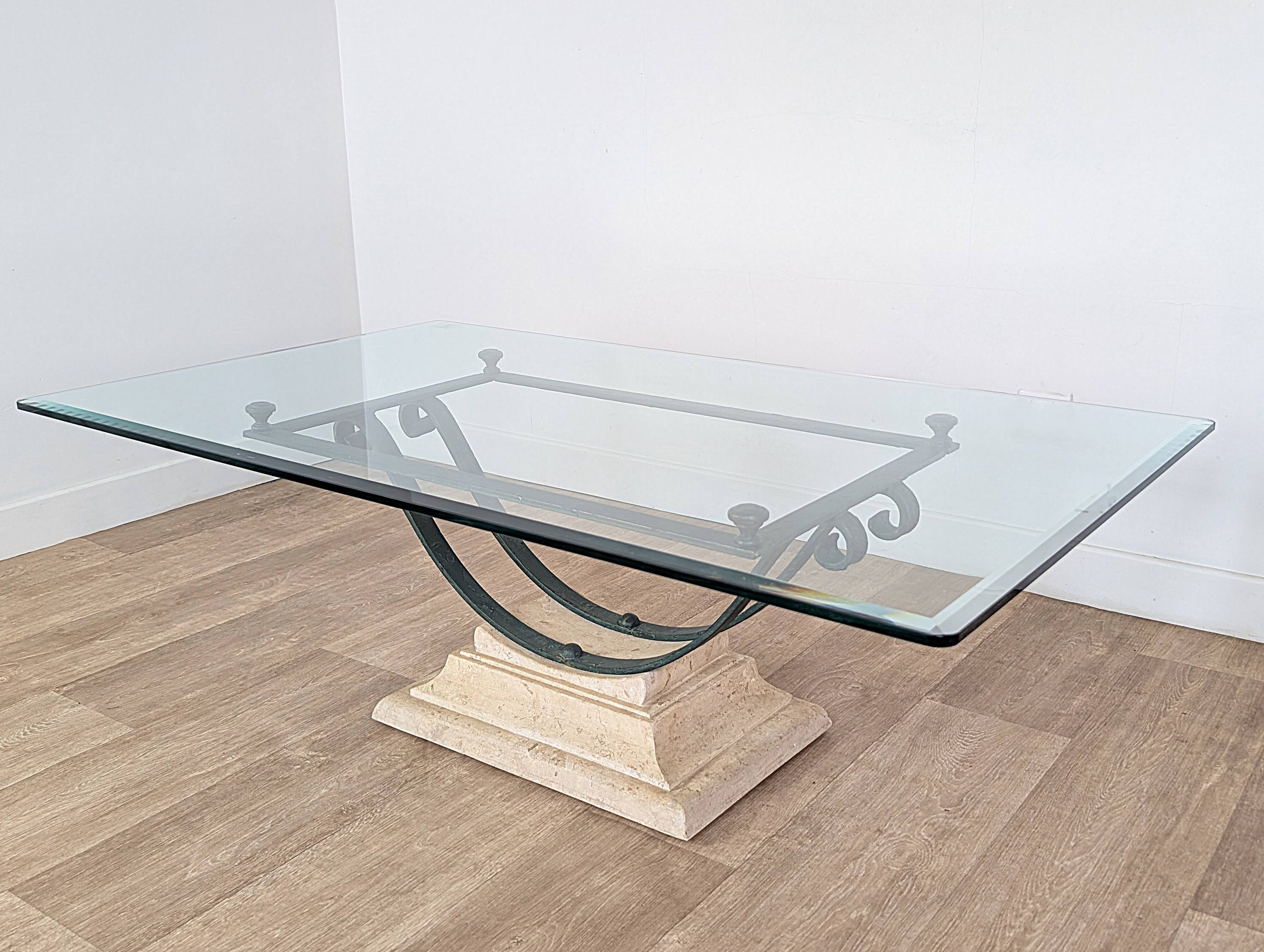 Wrought iron and glass coffee table