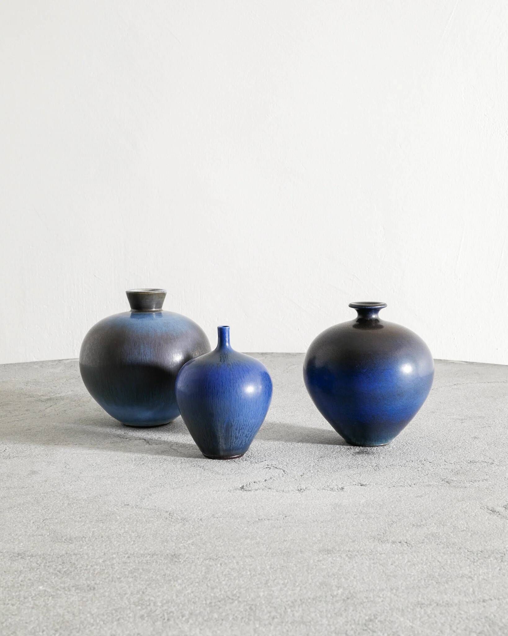 Set of Three Swedish Mid Century Ceramic Vases by Berndt Friberg, 1970s