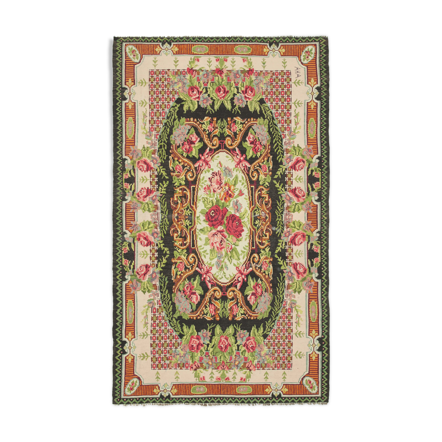 Hand-knotted vintage tapestry black kilim 214 cm x 356 cm - 23281