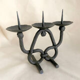 Brutalist beaten iron chandelier