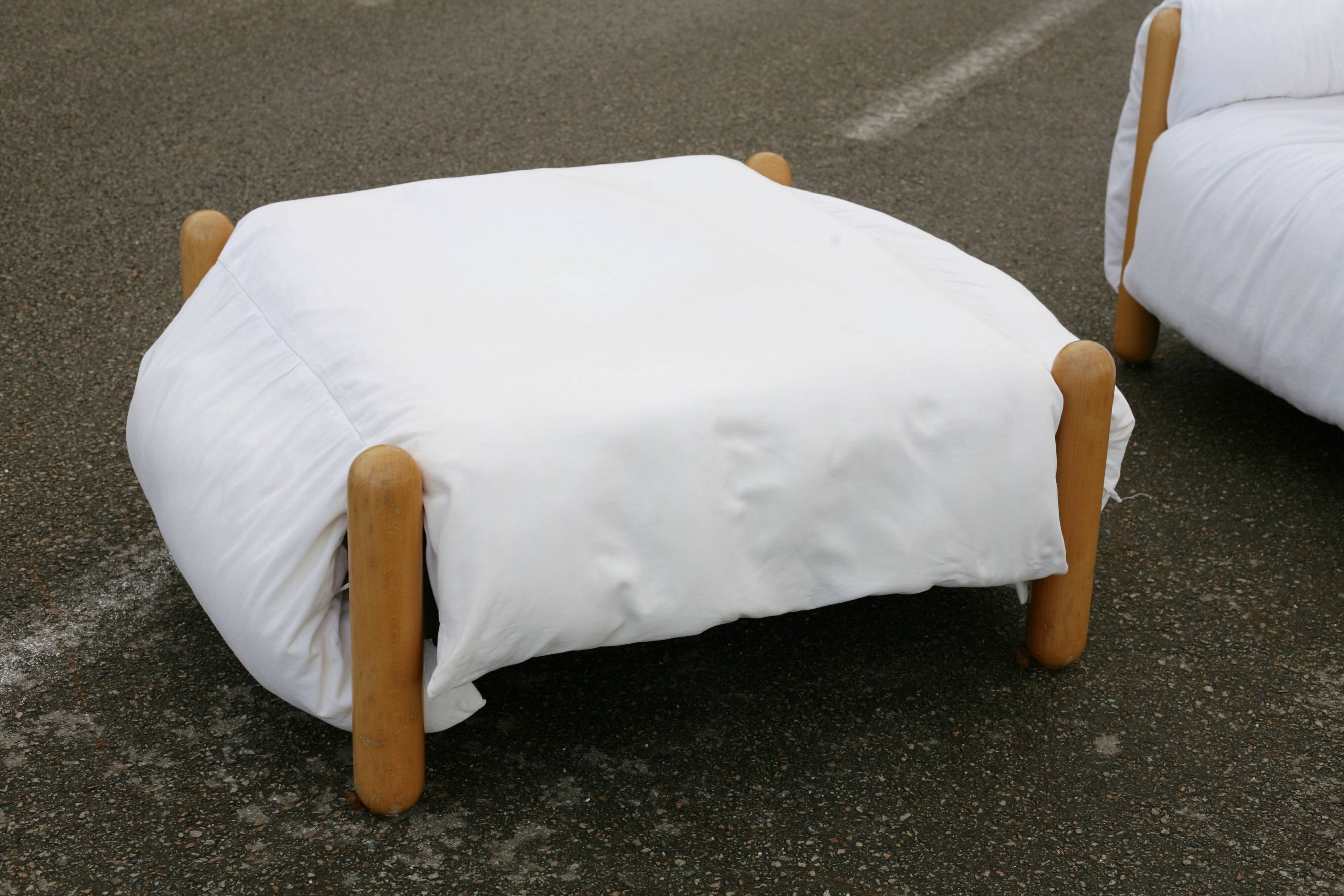 Enzo Mari, Gamba di Legno armchair and ottoman, Driade, Italy, 1976