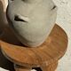 Mini minimalist stool with ball feet in teak H15 D35