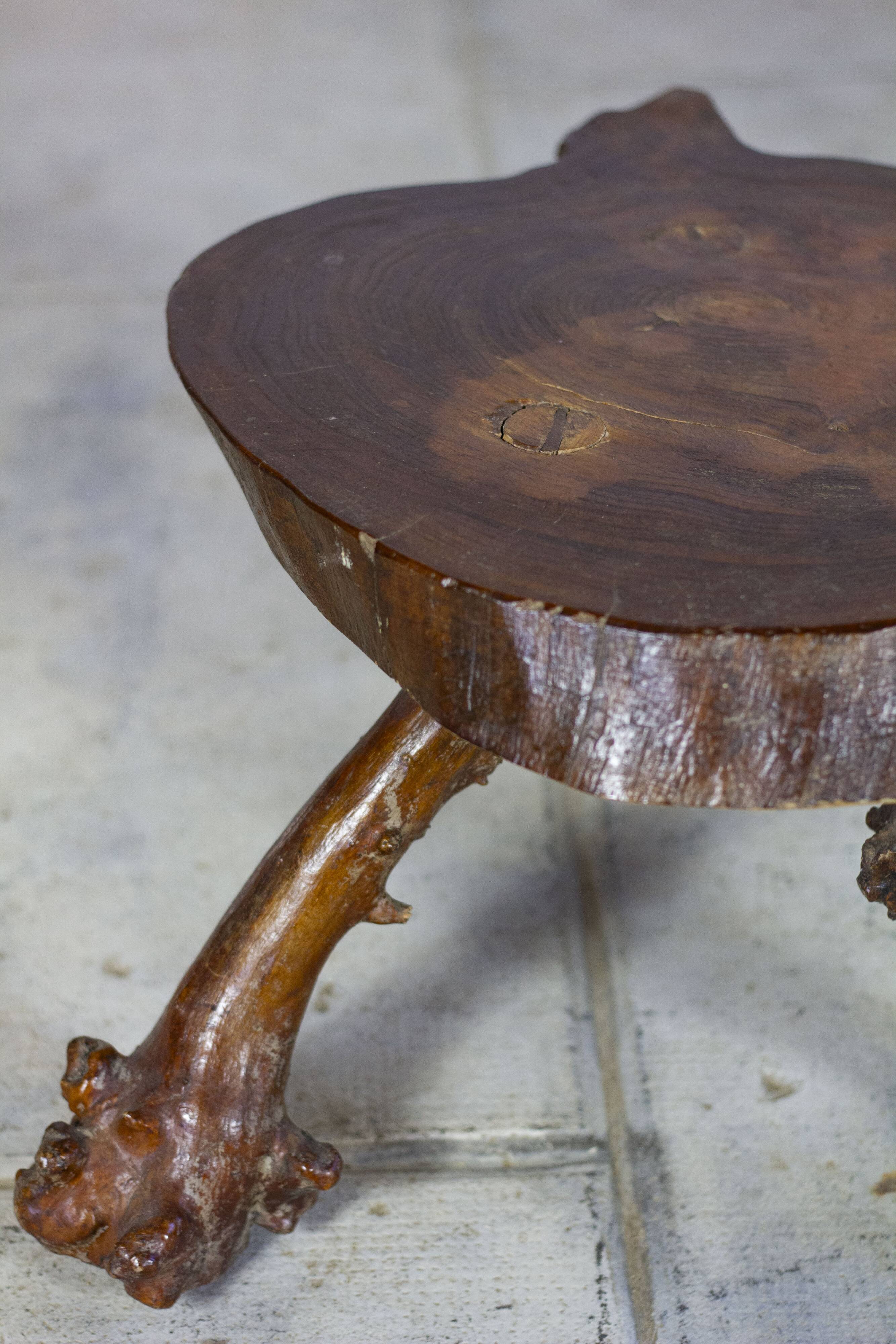 Brutalist solid wood tripod side table