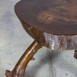 Table d'appoint tripode bois massif brutaliste
