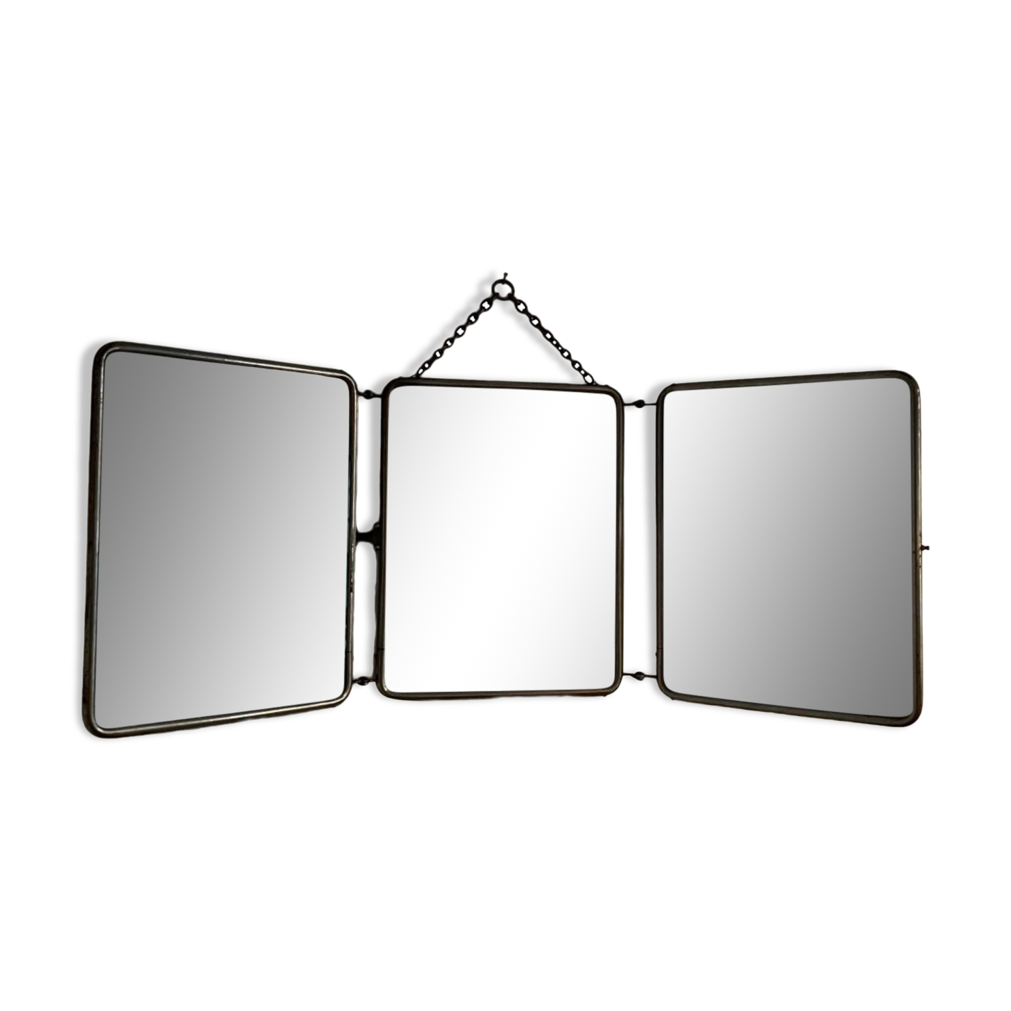 Triptych barber mirror - leather back
