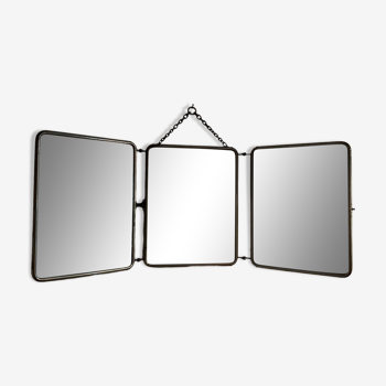 Triptych barber mirror - leather back