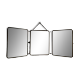 Triptych barber mirror - leather back