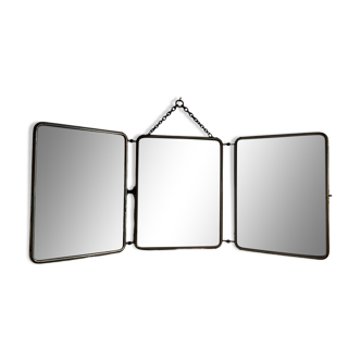 Miroir de barbier triptyque - dos en cuir