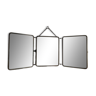 Triptych barber mirror - leather back