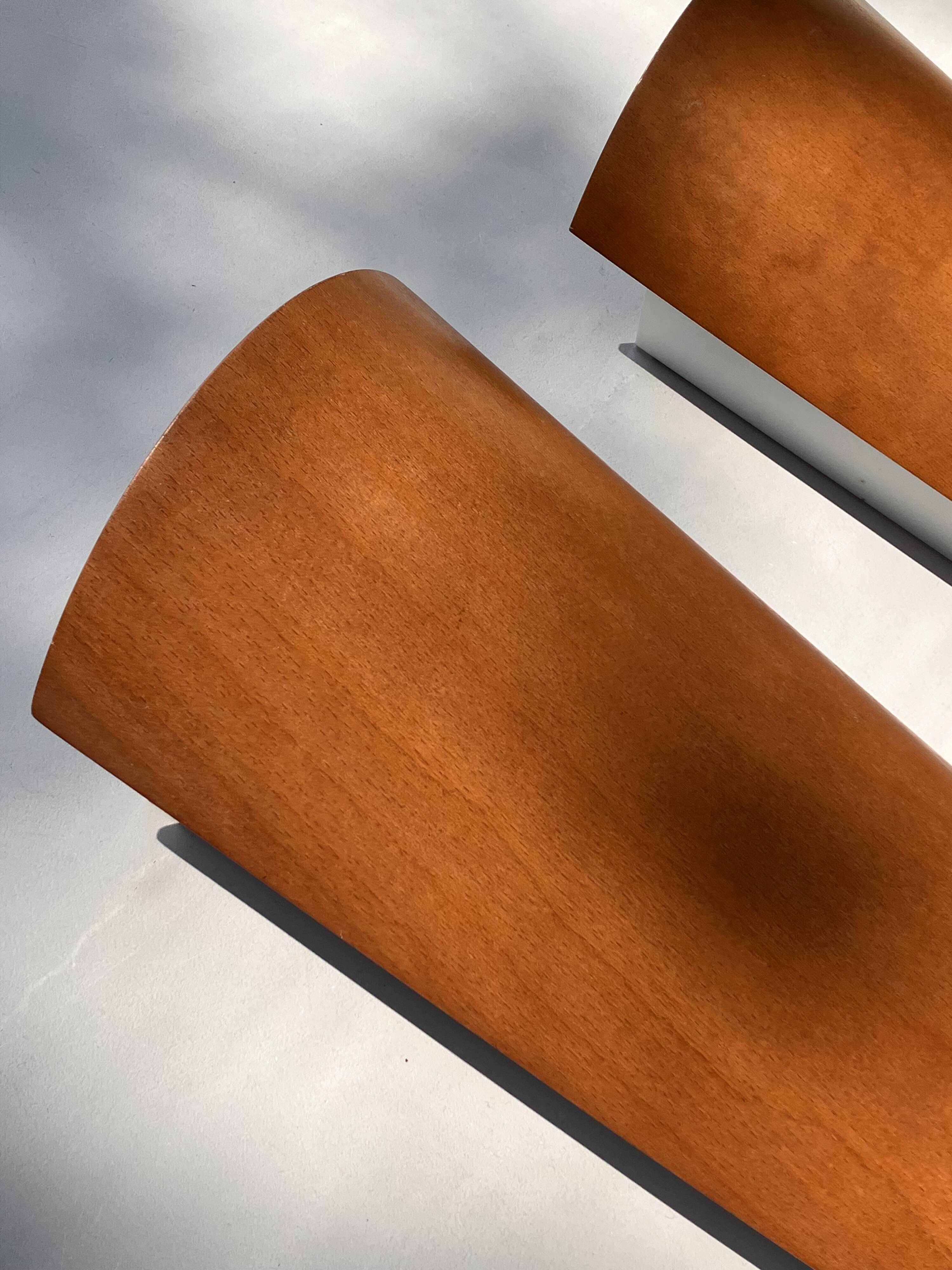 Pair of XL wall lights in thermoformed wood from the 80s, Lucid French design.