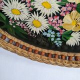 Serving tray with floral decoration, handmade braiding, bohemian countryside