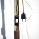 Wrought iron floor lamp Ryckaert JP, Wrought iron and leather floor lamp, living room lamp, 60's